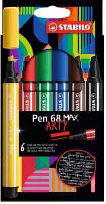 Premium Faserspitzenstift mit Keilspitze - STABILO Pen 68 MAX - ARTY - 6er Pack - 