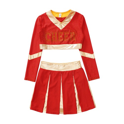 Kids Girls High School Uniform Fancy Dress Up Cheerleading Costume Long Sleeve - Picture 7 of 72