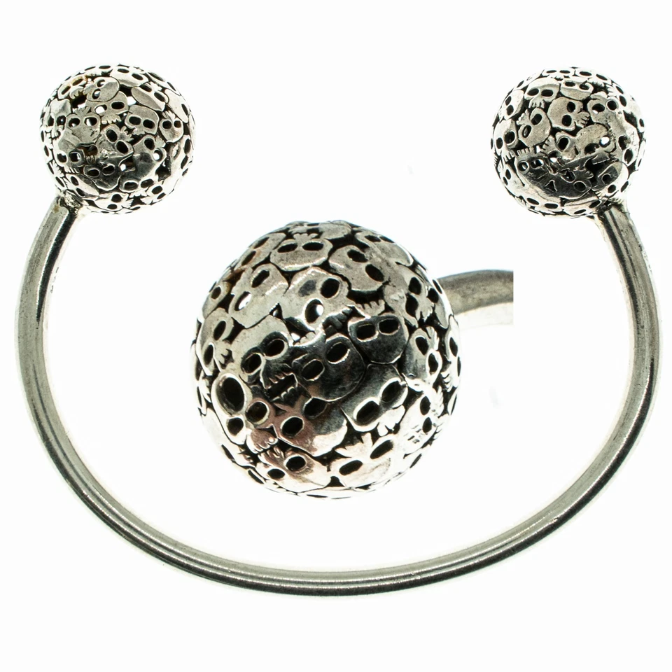 Skull Ball 925 sterling silver Bangle/Torc/Torque Gothic Biker Skeleton Head