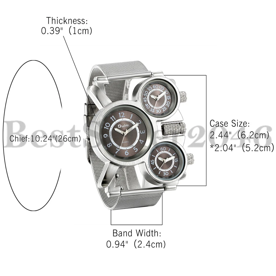 Men Multi Time Zone Analog Quartz Watch Military Sport Stainless Steel Mesh Band - Image 4 of 4