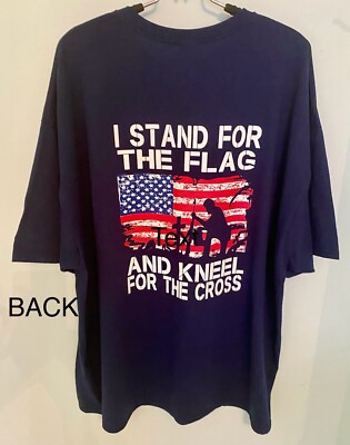 NWOT 3XL Emerald Isle NC  I Stand for the Flag and Kneel for the Cross  Navy Tee