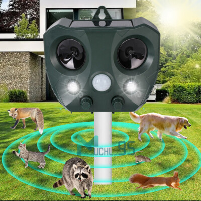 Solar Animal Repeller Ultrasonic Outdoor Pest Cat Dog Deer Squirrels Repellent