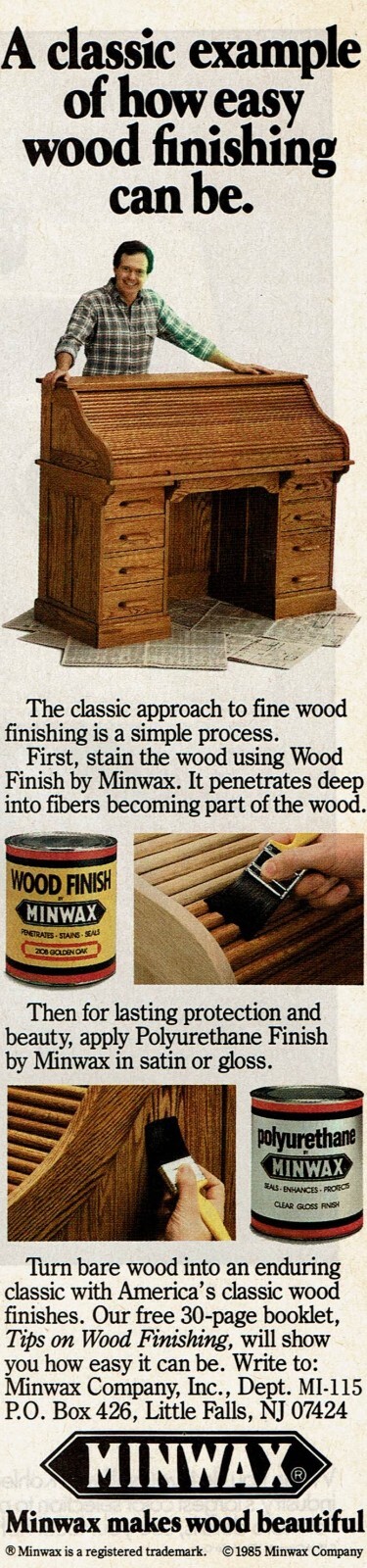 1985 Vintage Print Ad Minwax makes wood beautiful A classic example of how easy