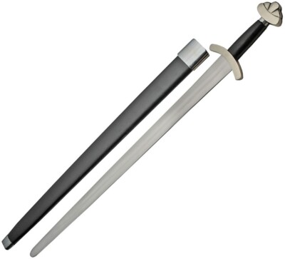 Medieval Viking Fixed Sword 30'' Carbon Steel Blade Black Leather Wrapped Handle