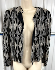 Papell Boutique Evening Jacket Sz M Black Gold Beaded Silk NWT Glam Shine 90s