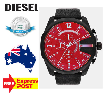 NEW DIESEL MEGA CHIEF DZ4323 BLACK/IRIDESCENT/LEATHER CHRONOGRAPH MENS WATCH
