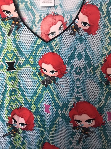 Marvel Black Widow Scrub Top Uniform Double Pocket Small Nwt - Picture 2 of 8