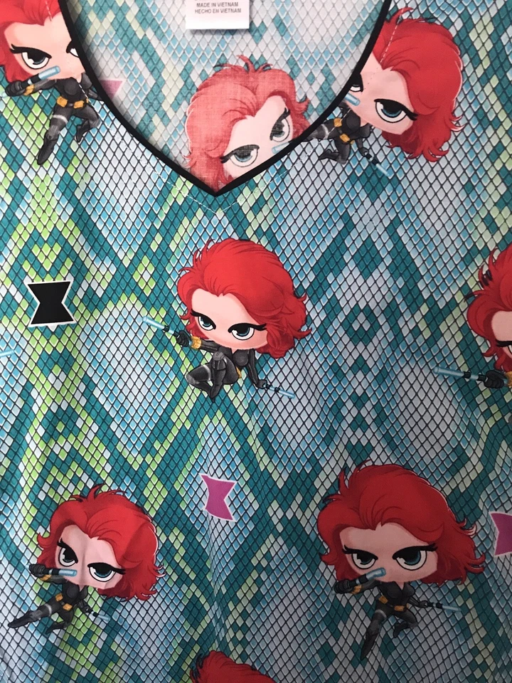 Marvel Black Widow Scrub Top Uniform Double Pockets Medium M Nwt - Image 2 of 4