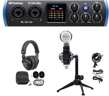 1-Person Podcast Podcasting Recording Kit w/Presonus STUDIO 24C Interface Stand