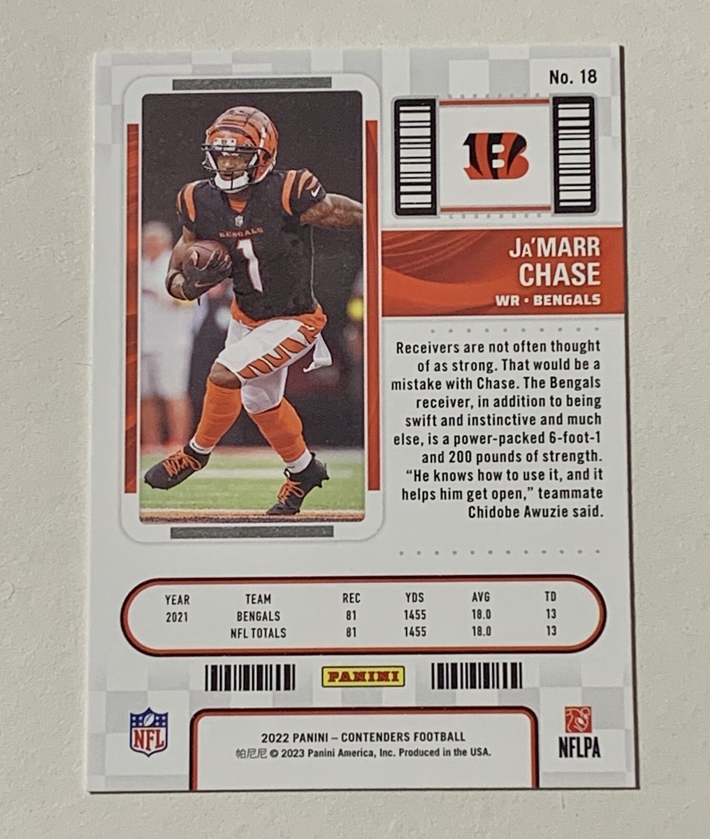 2022 Panini Contenders Ja'Marr Chase Season Ticket #18 Cincinnati