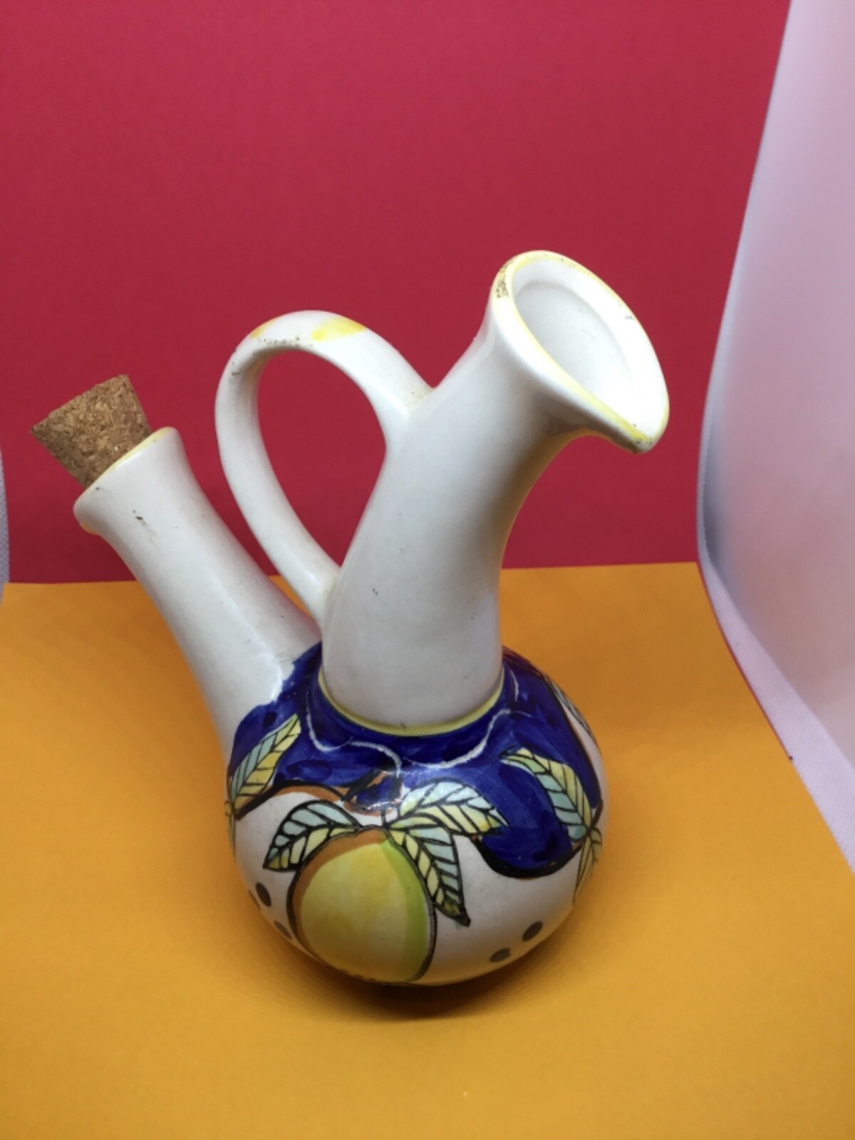 Vtg Olio/Aceto Ceramic Cruet Made In Italy Dipinto a Mano EXCELLENT CONDITION