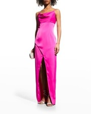 Aidan Mattox womens Cowl Neck Satin Knit Long Column Gown size 4 Pink Flame 220