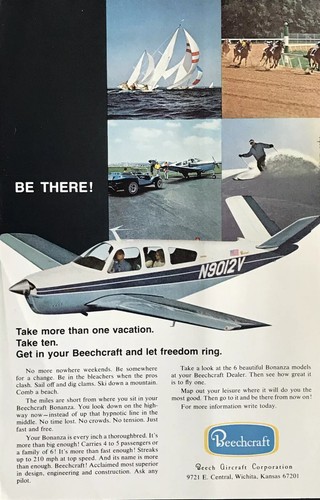 1970 VTG Beechcraft Beech Aircraft Corp. Wichita KS Airplane Print Ad 6x10” TIM