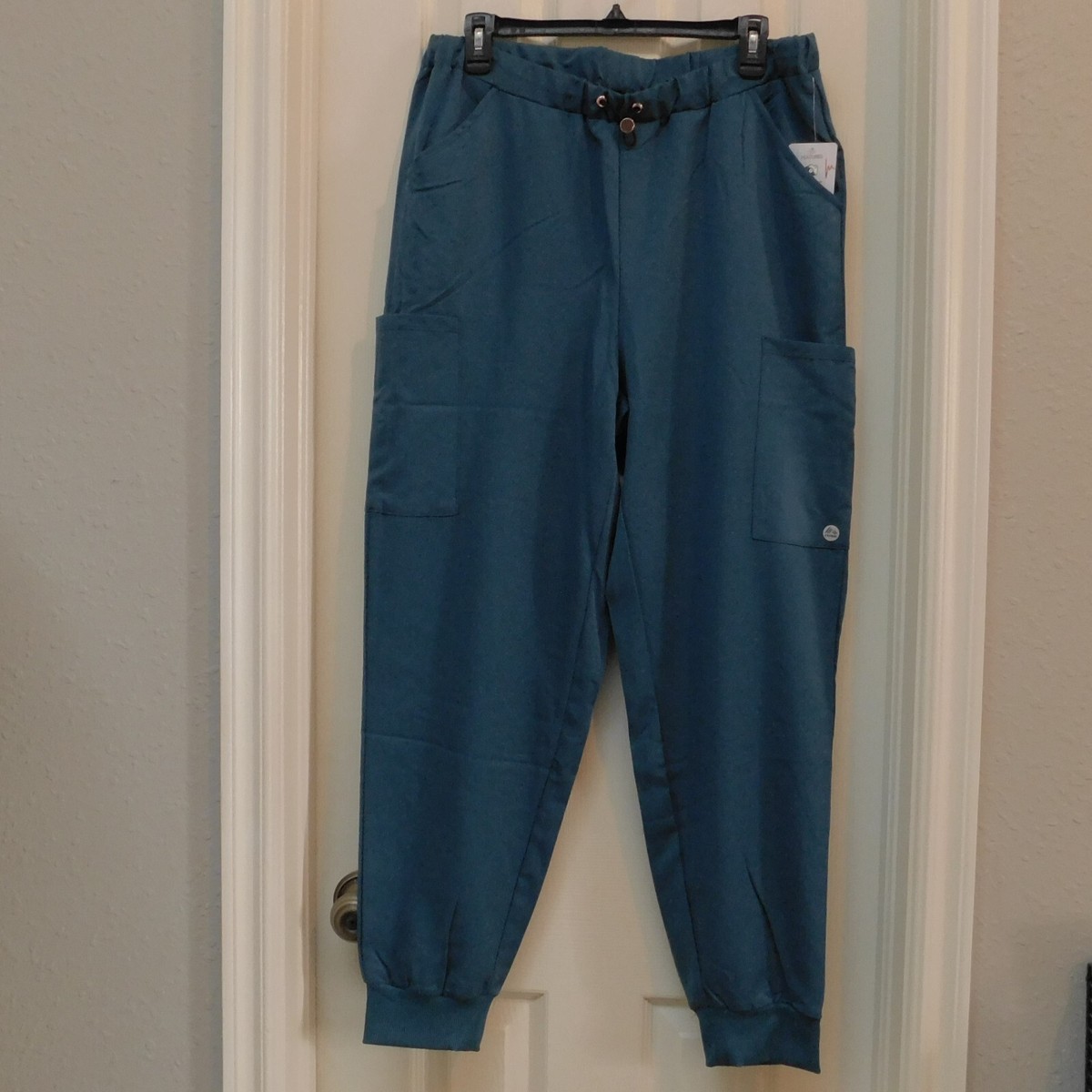 RBX Women's Scrubs Pants Joggers Pullon Stretch Waist Pockets Teal Large NWT