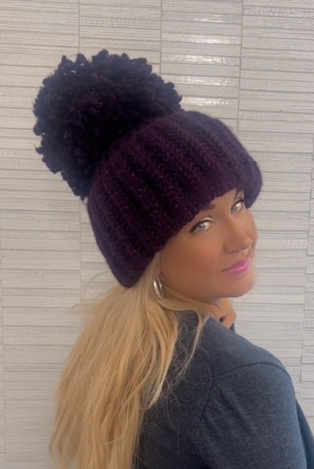 BKLYN Wool Beanie Pepper Grey Hat Purple Pom Pom main image 0