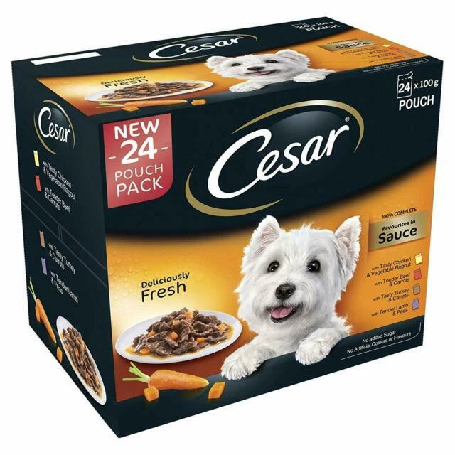96 x 100g Cesar Luxury Adult Wet Dog Food Pouches Mixed Favourites In Sauce