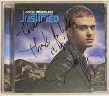 Folleto CD firmado justificado Justin Timberlake autografiado con nota personal