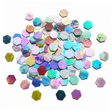 100 Pieces Hexagon Mosaic Tiles for Crafts Bulk Stained Glass Pieces Iridescent