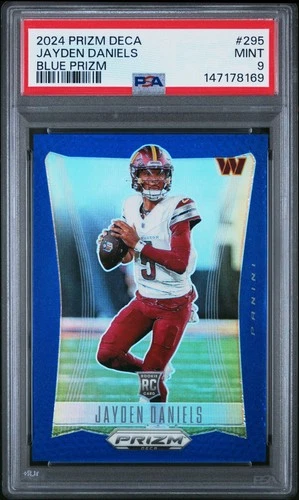 2024 Prizm Deca Football Jayden Daniels Blue Prizm Rookie /149 #295 PSA 9