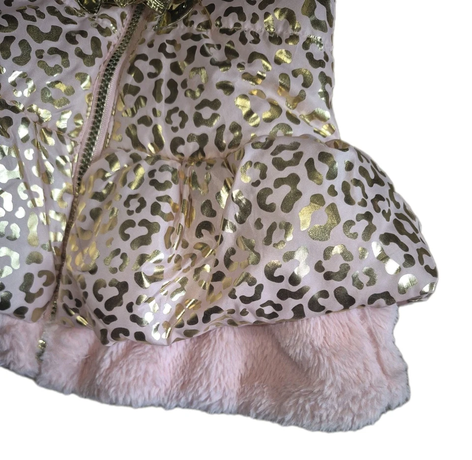 Little Lass Girls Toddler Vest Jacket Pink Faux Fur Gold Sleeveless Hooded Siz 5 - Image 4 of 4