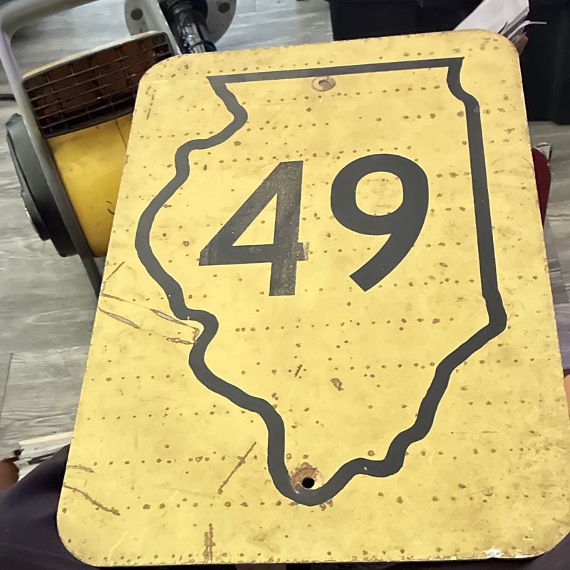 1947 Illinois Route 49 Metal Highway Sign w/ Illinois Outline