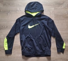 Nike Therma-Fit Hoodie Black Neon Yellow Lime Green Fleece Lining Medium