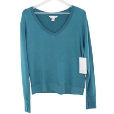 Athleta Sunrise V-Neck Sweatshirt Thumbhole Cuffs Size M/P Teal