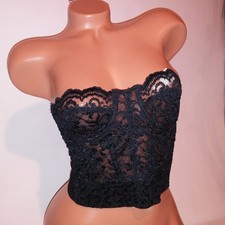 Victoria Secret Bustier Bra Vintage 34B Black Long Line Allover Lace Minimizer