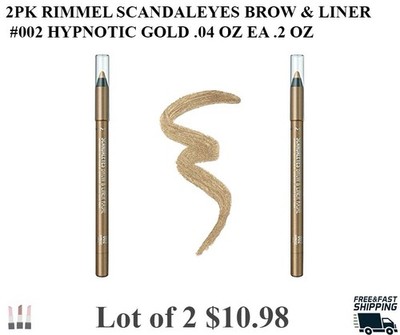 Lot Of 2 RIMMEL SCANDALEYES BROW & LINER  #002 HYPNOTIC GOLD .04 OZ EA .2 OZ