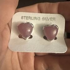 Sterling Silver Pink Heart .925 Silver Post Earrings