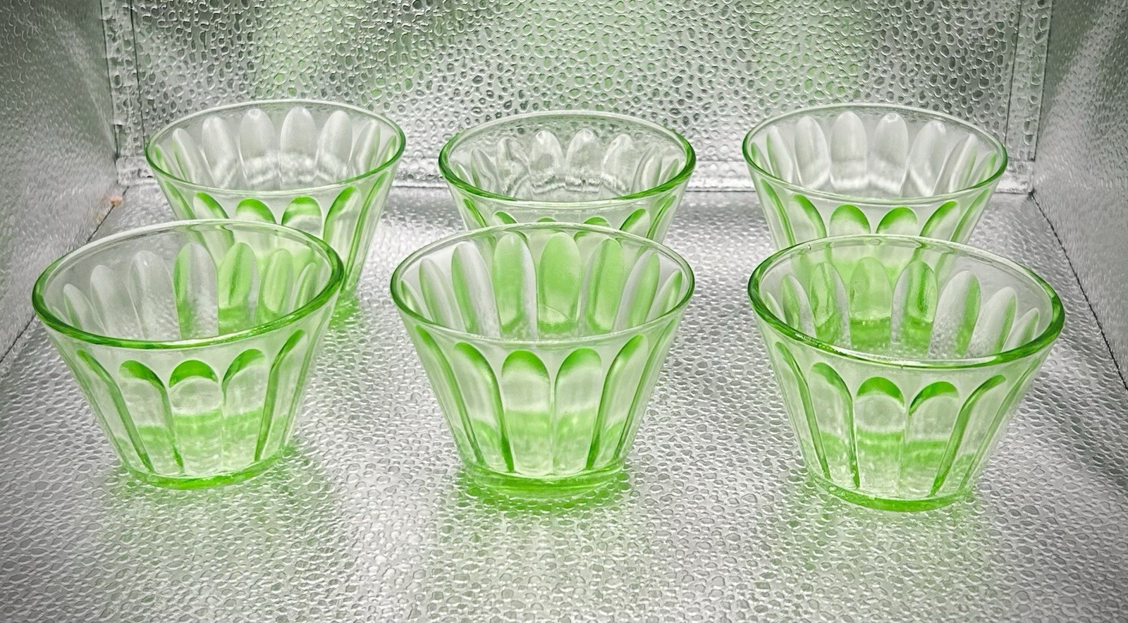 Set of 6x 1930s Hazel Atlas Uranium Green Depression Glass Custard Cups Dipping