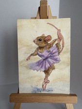 ACEO- Watercolour Original Painting- Hand Painted Mouse Ballerina- ATC-Lavender
