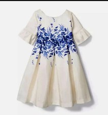 Janie and Jack FLORAL BORDER RUFFLE SLEEVE DRESS Size 5-6 Retail 99