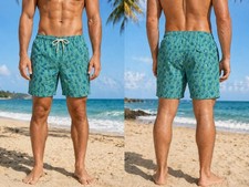 St John s Bay Swim Trunks Men s Small Green Hula Print Board Shorts Summer
