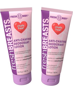Fresh Breasts 3.4 oz Tube (2 PACK) NEW - Anti Chafing Lotion Powder Deodorant