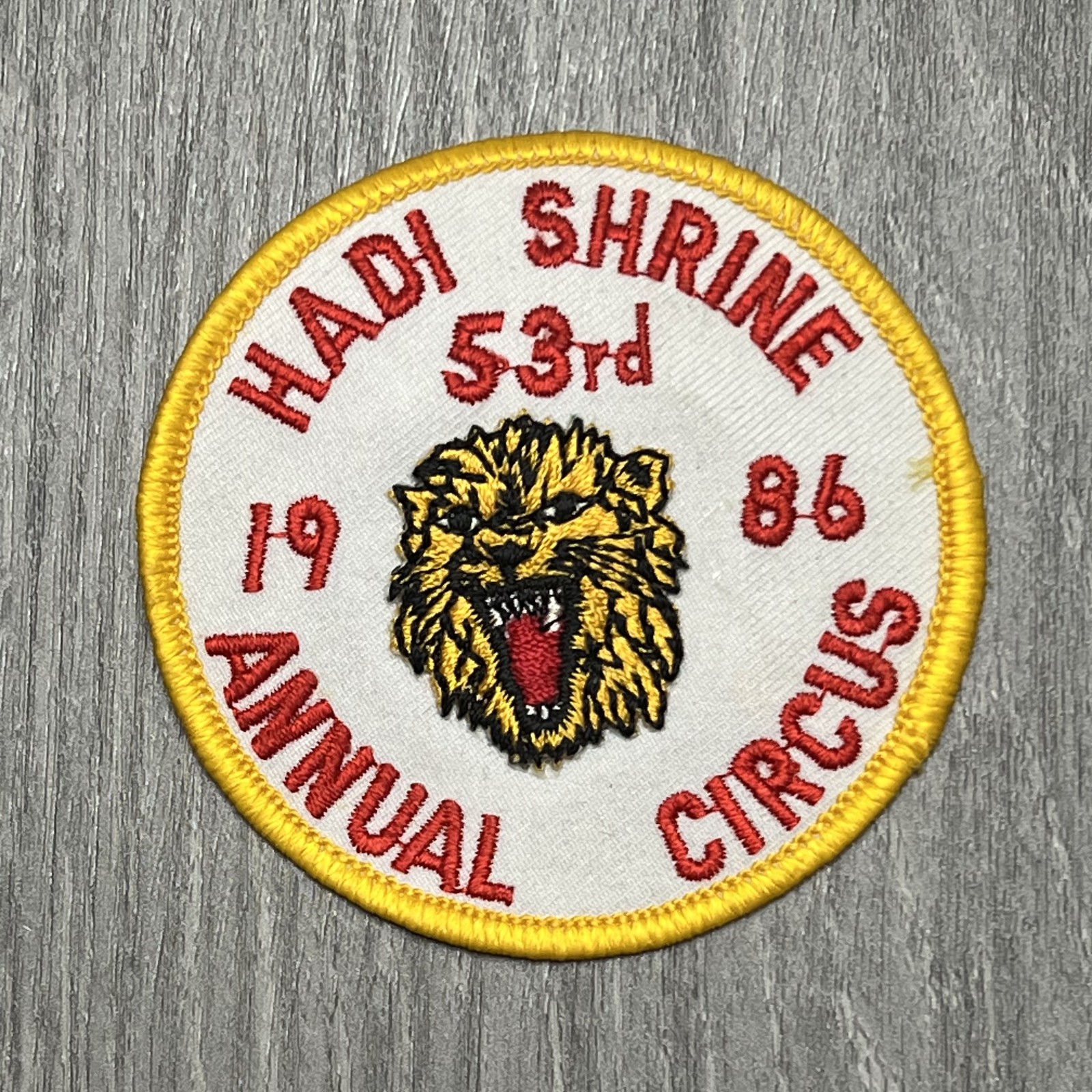 Vintage 1986 Hadi Shrine Circus Patch 53rd Annual Embroidered Lion Memorabilia