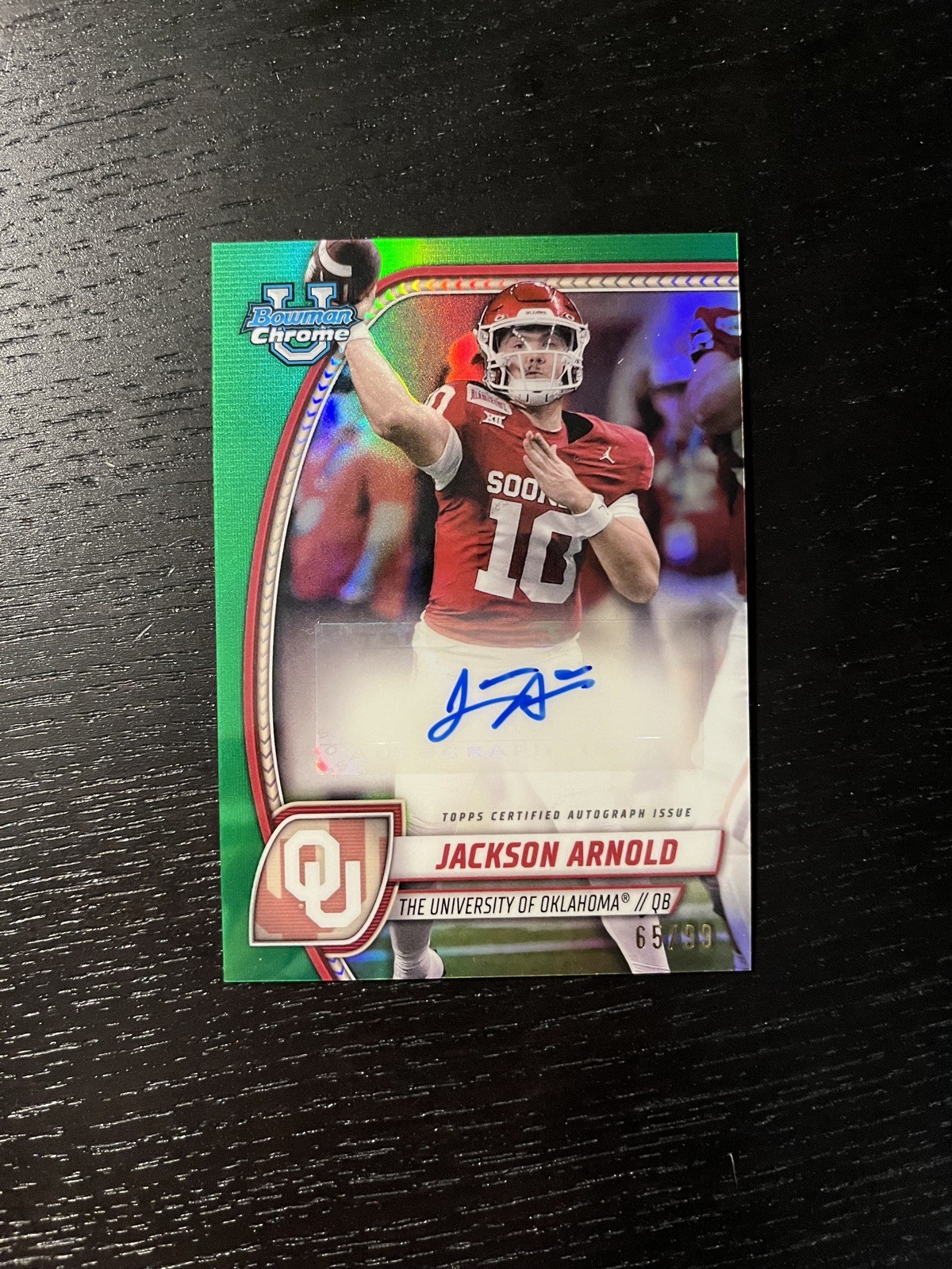 2024 Bowman Chrome U Jackson Arnold Prospect Auto Green Refractor /99 Auburn