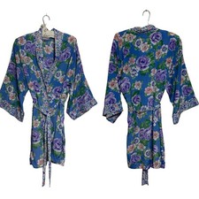 Vtg 90s Victoria's Secret Gold Label Short Robe Kimono Sleeve Lounge Satin Boho