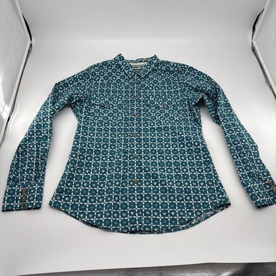 Rank 45 Mens Geometric Print Teal Western Shirt Size Medium Cowboy