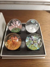 Set of 4 mini Cool Snow Globes seasons in trees