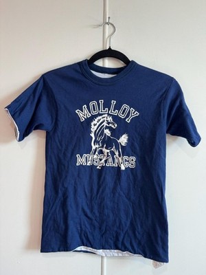 Vintage Molloy Mustangs Shirt Womens XS Blue Reversible Double Sided Tee 70s 80s