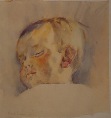 Kurt Voss (1892-1967) Kopfbildnis eines Kleinkindes. Aquarell Signiert 1947