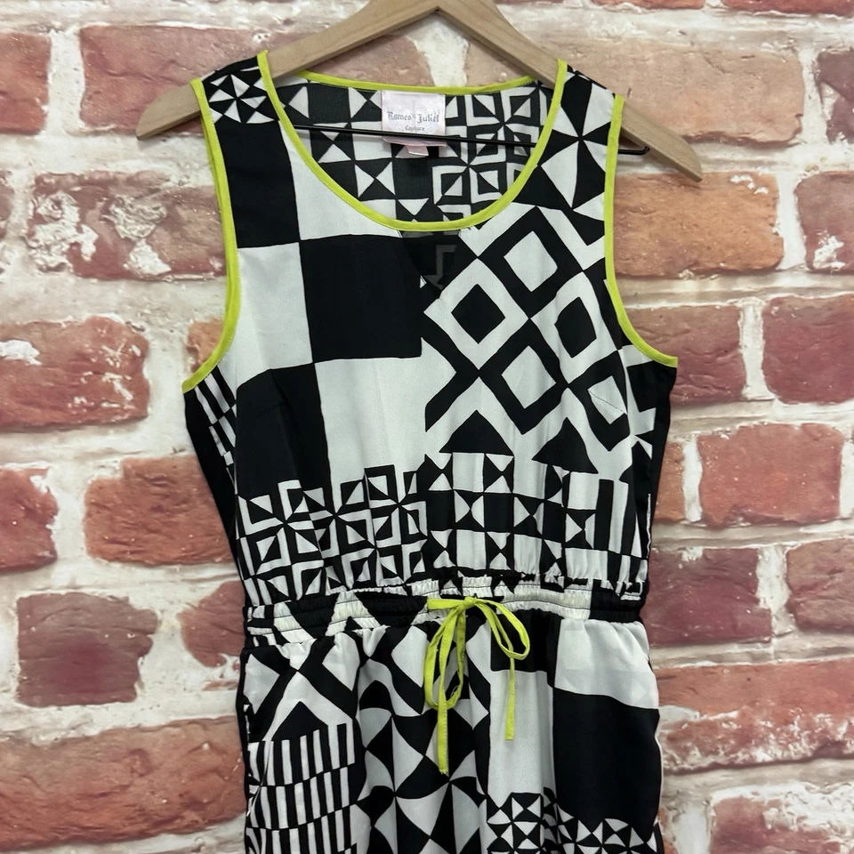 Vestido Romeo & Julieta Alta Costura Mujer L Negro Blanco Verde Neón Abstracto Corbata Cintura Foto 3 de 4