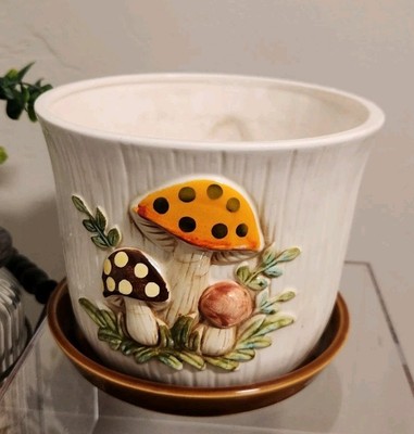 Vtg Sears Roebuck Co 1976 Merry Mushroom Houseplant Pot Planter + Underplate