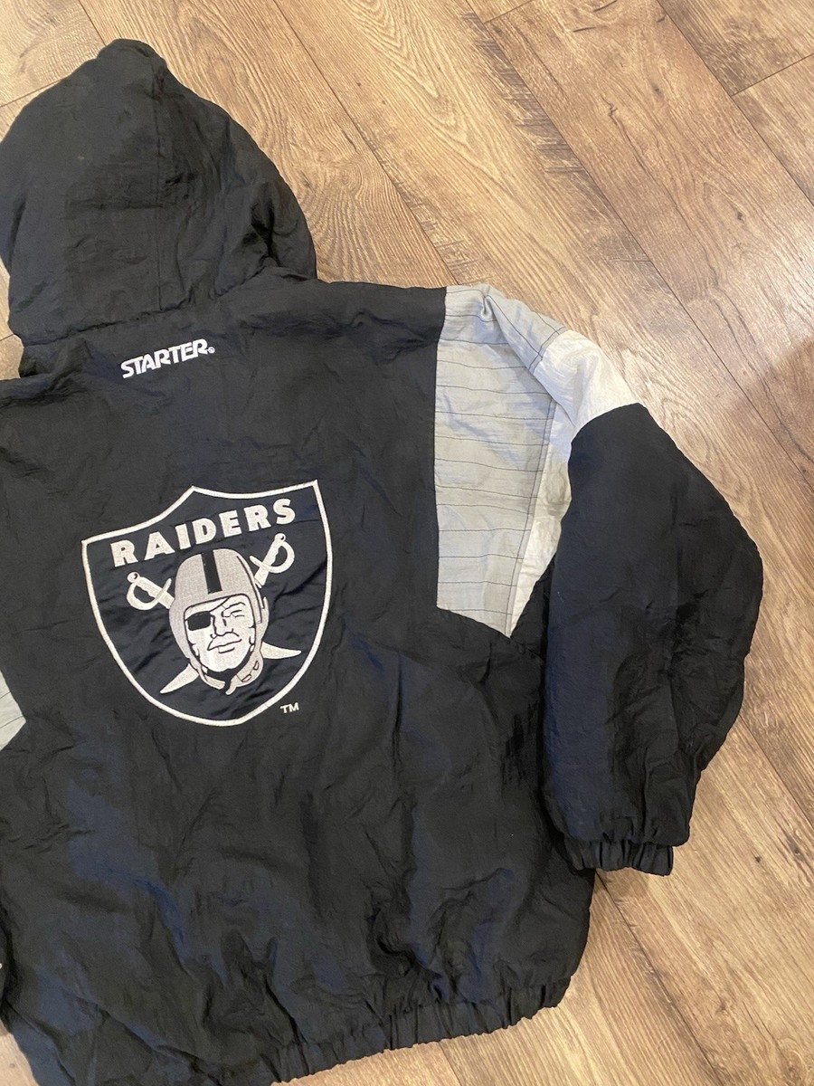 Vintage Starter NFL Oakland Raiders Jacket Quarter 1/4 Zip Hooded