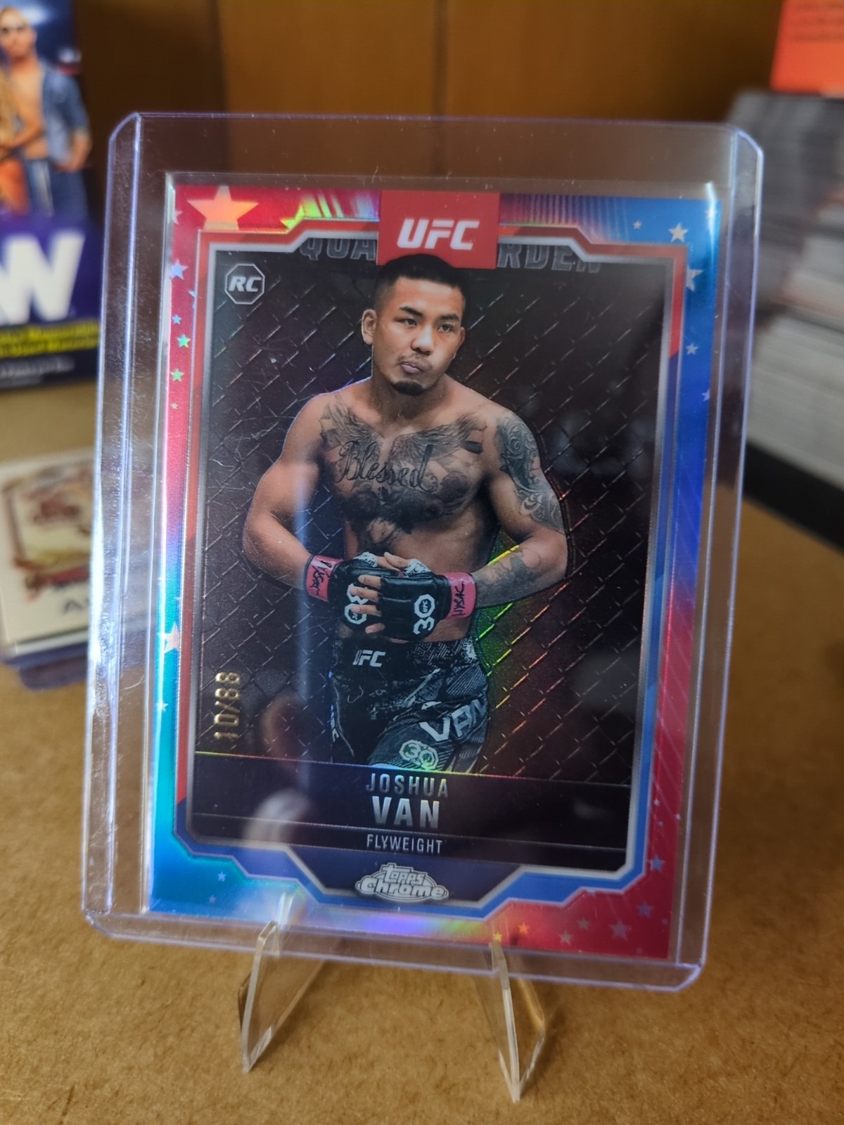 Joshua Van RC 2025 Topps Chrome UFC #136 Red White Blue /88 Refractor Rookie