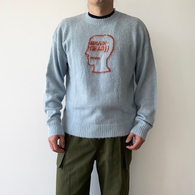 Brain Dead Superfuzz Logohead Fuzzy Crew Knit Wool Mohair Sweater