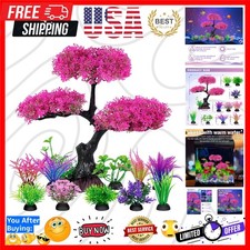 Pink Artificial Plastic Tree Aquarium Plants Decor Set, 11PCS