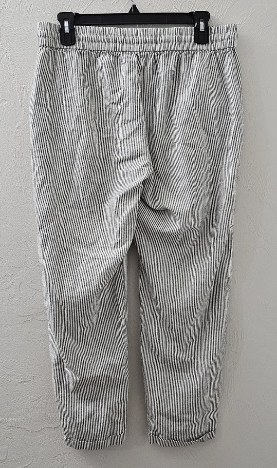 Женские брюки J.Crew в полоску из льна хлопка на шнурке на талии черные белые размер 8 - Изображение 2 из 4