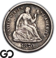 Demi-dime Liberté assise 1870, date et type rares !